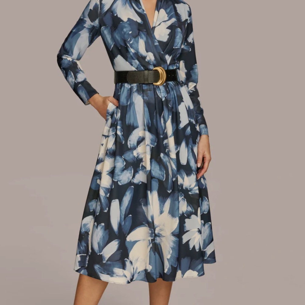Donna Karen Floral Blue Wrap Dress